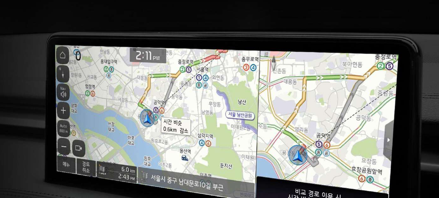 차량 내비게이션의 지도 표시 화면입니다.